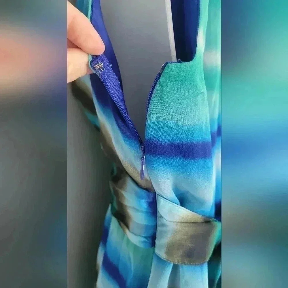 VTG 1990s The Limited Blue Green Mandarin V-Neck Sheath Dress Women's Size 4 - Picture 7 of 16